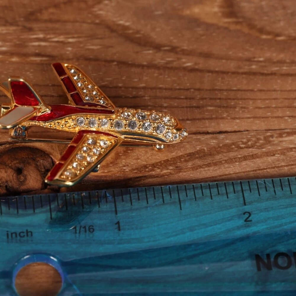 SWAROVSKI CRYSTAL AIRPLANE PIN~BROOCH 22KT GOLD PLATING -RETIRED Signed -VTG - Picture 3 of 3